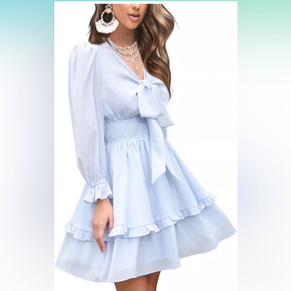 Light Blue long sleeve ruffle layer dress